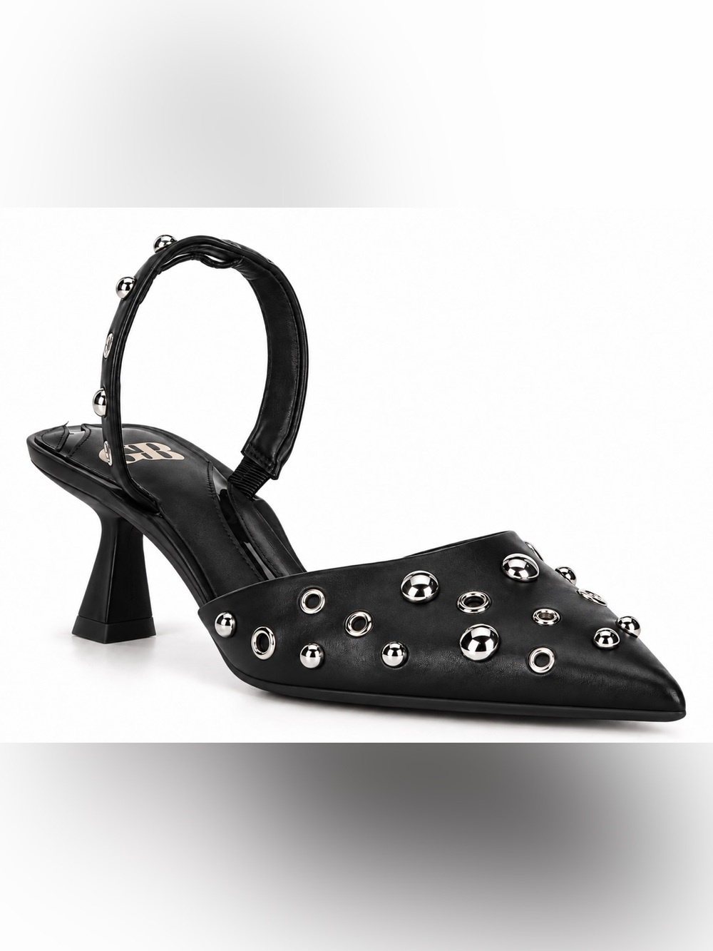 Gianni Bini Office-Siren Leather Grommet and Stud Kitten Heel Slingback Pumps